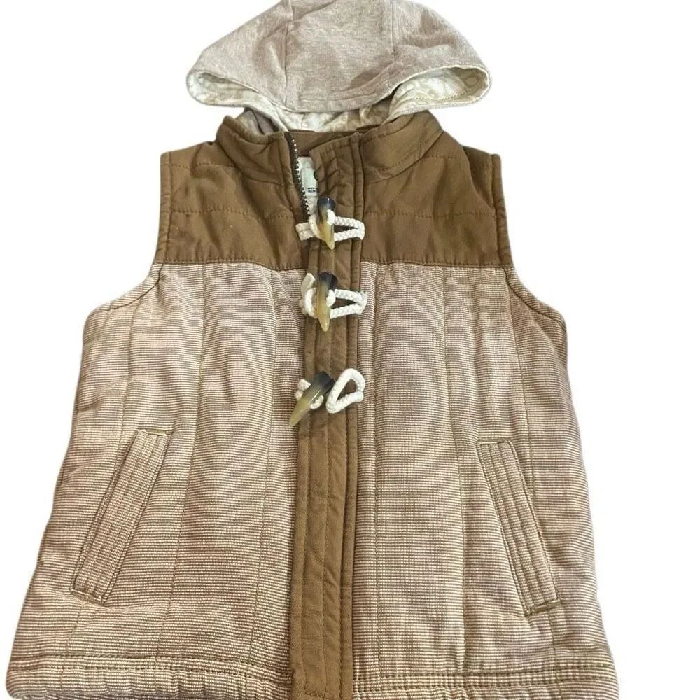 Genuine Kids From Oshkosh Toddler Hooded Vest Size 4T Zip Up tan and cream